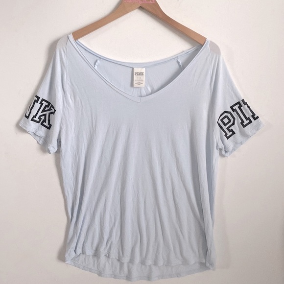 PINK Victoria’s Secret v neck light blue short-sleeve tee, Size S - Picture 4 of 8